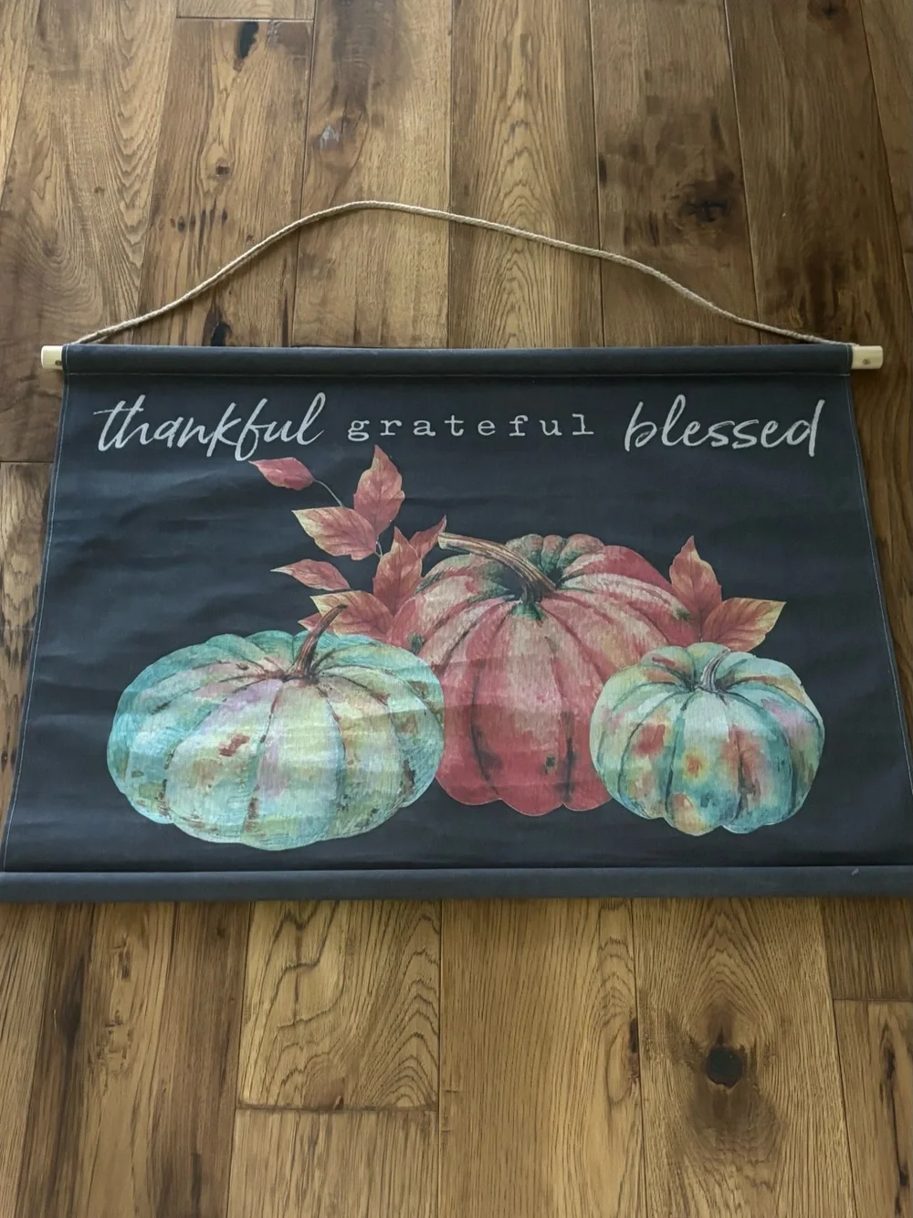 Thankful Grateful Blessed Pumpkin Fabric Wall Art -Fall Decor 37x25”